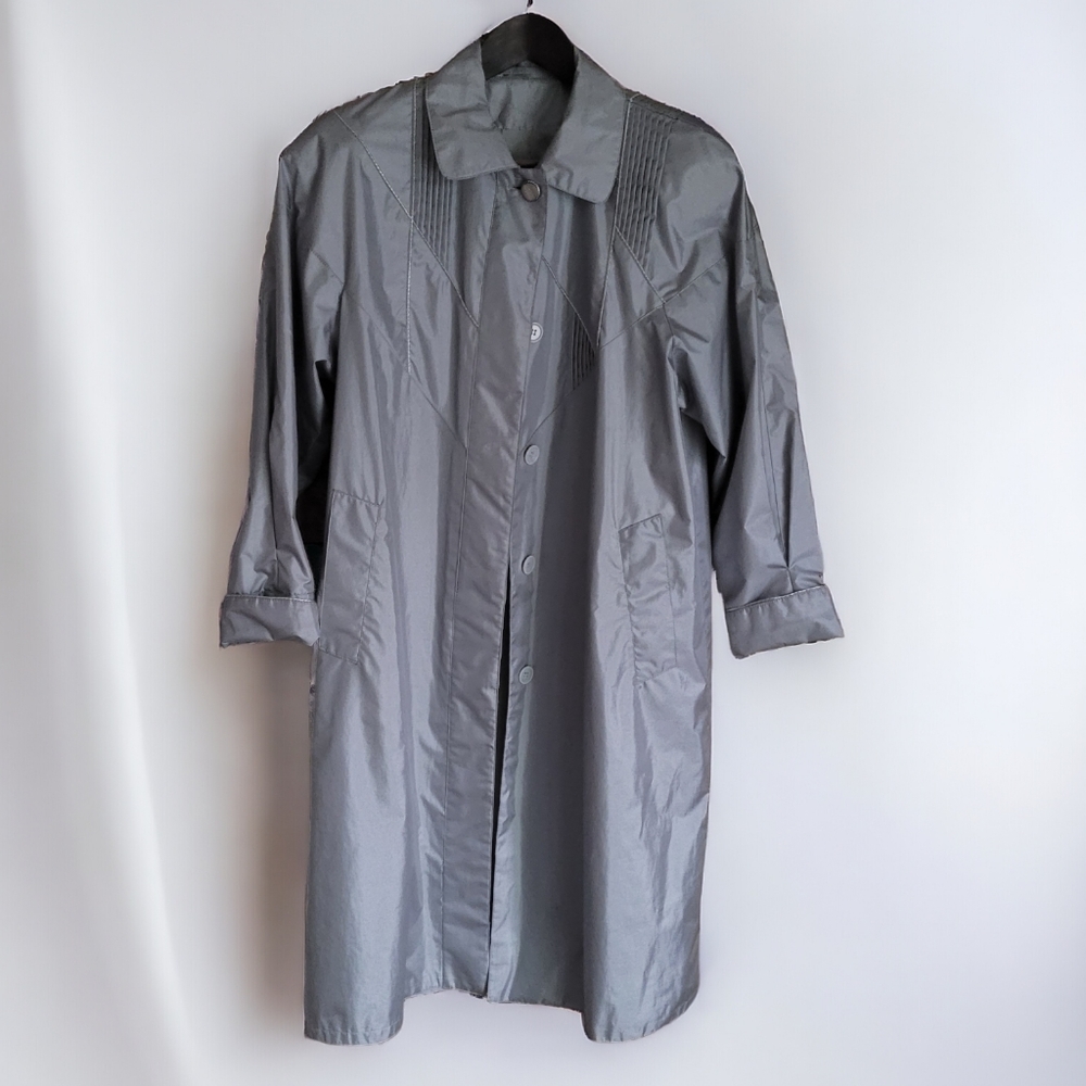 Vintage J. Gallery Swing Raincoat Soft Metallic Silver SZ US 7/8 Medium